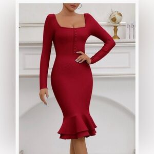 Brand new Elegant Red Long Sleeve Bodycon Dress